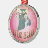Modern Rhode Island State Map - Snoep Roze Metalen Ornament (Links)