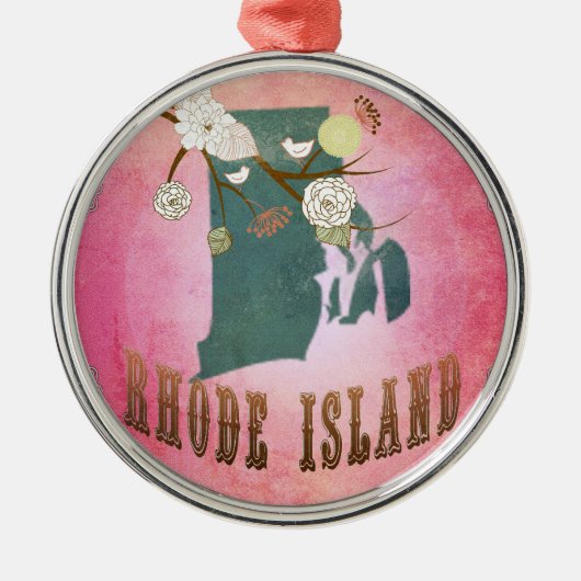 Modern Rhode Island State Map - Snoep Roze Metalen Ornament (Voorkant)