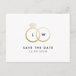 Modern Ring Monogram Eenvoudig De datum opslaan Briefkaart