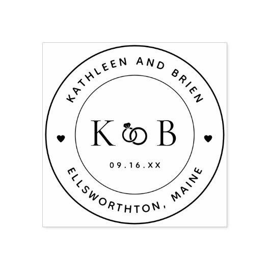Modern Rings Monogram Initialen Bruiloft Rubberstempel (Afrduk)