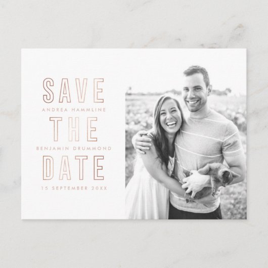 Modern Rings Roos Gold Save the Date Briefkaart (Voorkant)