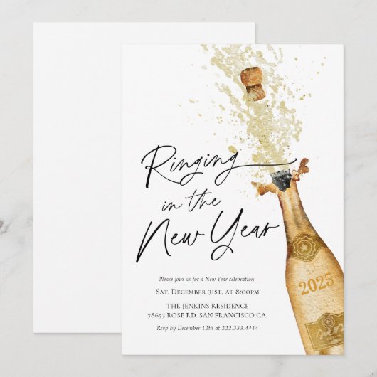 Modern Rinkelen in het Nieuwjaar Uitnodiging (Voorkant / Achterkant)