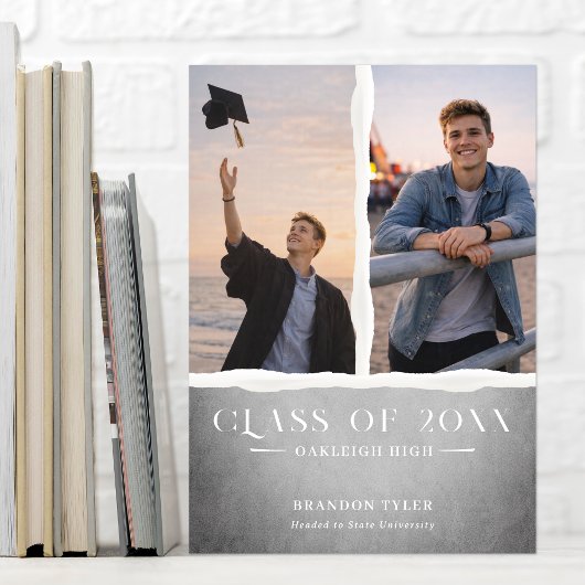 Modern Ripped Paper Graduation Photo Announcement Kaart