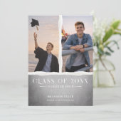 Modern Ripped Paper Graduation Photo Announcement Kaart (Staand voorkant)