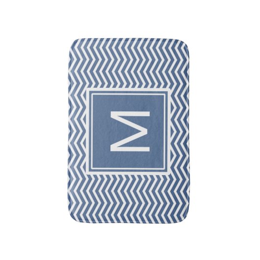 Modern Riverside Blue Chevrons en Monogram Badmat (Voorkant Verticaal)