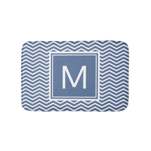 Modern Riverside Blue Chevrons en Monogram Badmat (Voorkant)