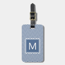 Modern Riverside Blue Chevrons en Monogram Bagagelabel