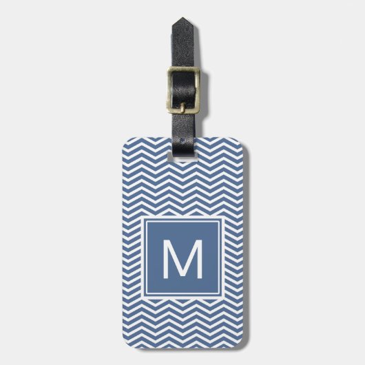 Modern Riverside Blue Chevrons en Monogram Bagagelabel (Voorkant verticaal)