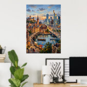 Modern Rivier Stad Silhouet Poster (Thuiskantoor)
