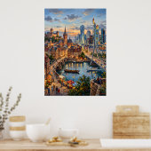 Modern Rivier Stad Silhouet Poster (Keuken)
