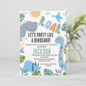 Modern Roar Dinosaurus Party 1e Verjaardag Uitnodi Kaart (Staand voorkant)