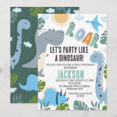 Modern Roar Dinosaurus Party 1e Verjaardag Uitnodi Kaart (Voorkant / Achterkant)