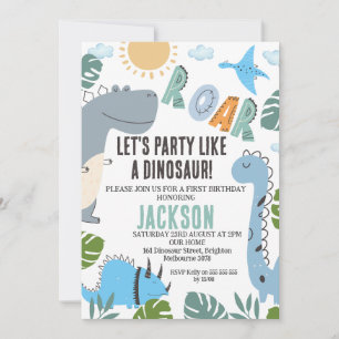 Modern Roar Dinosaurus Party 1e Verjaardag Uitnodi Kaart