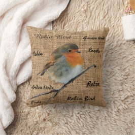 Modern  Robin Bird burlap script Kussen