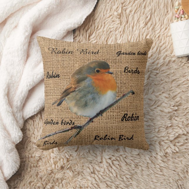 Modern  Robin Bird burlap script Kussen (Deken)