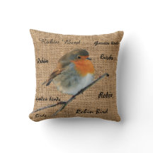 Modern  Robin Bird burlap script