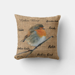 Modern  Robin Bird burlap script Kussen