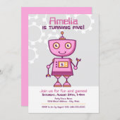 Modern Robot Girls Birthday Party Kaart (Voorkant / Achterkant)