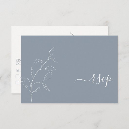 Modern robuust blauw script Botanical No Menu RSVP (Voorkant / Achterkant)
