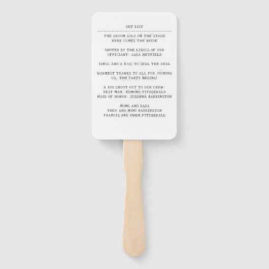 Modern Rock Concert Ticket Wedding Program Handwaaier (Achterkant)