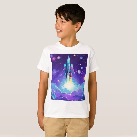 Modern Rocket Ship Kinder T-shirt Paarse (Voorkant volledig)