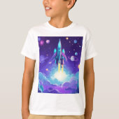 Modern Rocket Ship Kinder T-shirt Paarse (Voorkant)