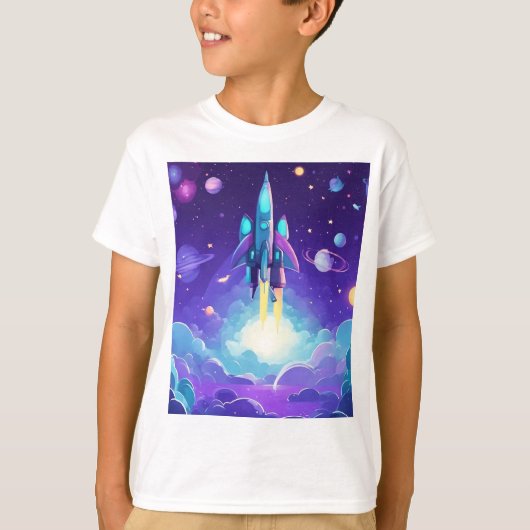 Modern Rocket Ship Kinder T-shirt Paarse (Voorkant)