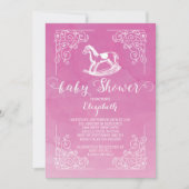 Modern Rocking Horse Meisjes Baby shower Invitatio Kaart (Voorkant)