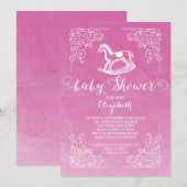 Modern Rocking Horse Meisjes Baby shower Invitatio Kaart (Voorkant / Achterkant)