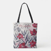 Modern Rode Bloemige Monogram Tote Bag (Achterkant)