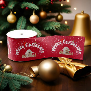 Modern Rode Gebogen Graffiti Prettig Kerstfeest Grosgrain Lint