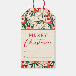 Modern Rode Hulstbessen Prettig Kerstfeest Cadeaulabel