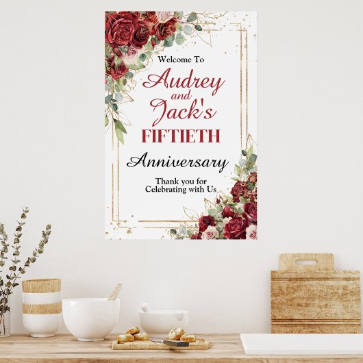 Modern Rode Rozen Jubileum Welkomstbord Poster (Keuken)