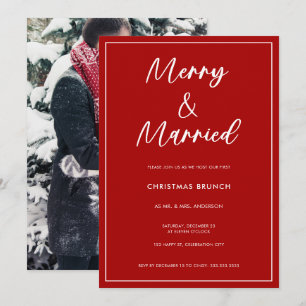 Modern Rode Schrift Foto Prettig Getrouwd Kerstmis Kaart