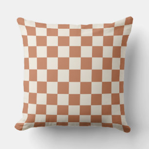 Modern roest oranje en crèmekleurige geruite stof kussen