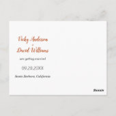 Modern roestscript bruiloft Sla de datumfoto op Briefkaart (Achterkant)