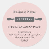 Modern Rolling Pin Bakery Pink Business Ronde Sticker (Voorkant)