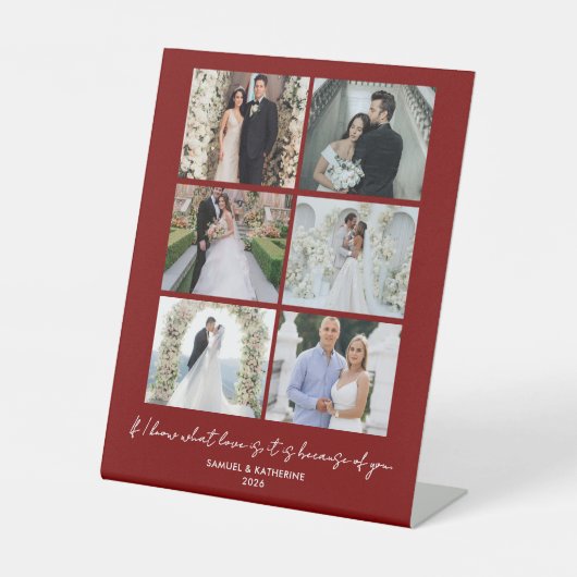 Modern Romantic 6 Photo Collage Valentine’s Day Reclamebord Met Voetstuk (Voorkant)