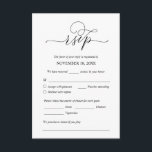 Modern Romantic, Black, Wedding Dinner RSVP Informatiekaartje<br><div class="desc">Dit is de prachtige Kaart Modern,  Calligrafie,  Romantic RSVP (Replage) Enclosure,  in Black font,  waar u de kleur kunt bewerken,  wijzigen en formatteren volgens uw ontwerpvereisten,  met maaltijdopties,  gereserveerde zitplaatsen,  nummerweergave en optie voor het aanvragen van nummers. #TeeshaDerrick</div>
