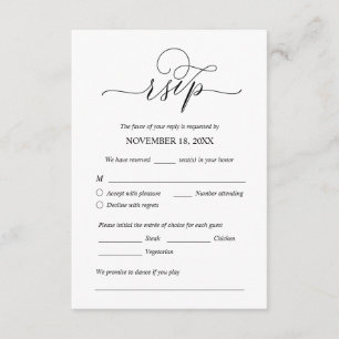 Modern Romantic, Black, Wedding Dinner RSVP Informatiekaartje