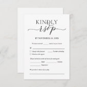Modern Romantic, Black, Wedding Dinner RSVP Informatiekaartje (Voorkant / Achterkant)
