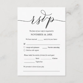 Modern Romantic, Black, Wedding Dinner RSVP Informatiekaartje