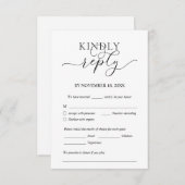 Modern Romantic, Black, Wedding Dinner RSVP Informatiekaartje (Voorkant / Achterkant)