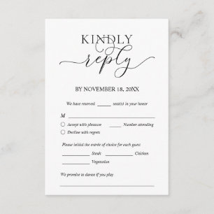 Modern Romantic, Black, Wedding Dinner RSVP Informatiekaartje
