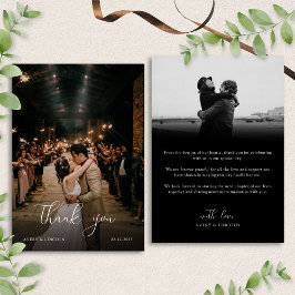 Modern Romantic Black & White Photo Script Wedding Bedankkaart