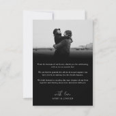 Modern Romantic Black & White Photo Script Wedding Bedankkaart (Achterkant)