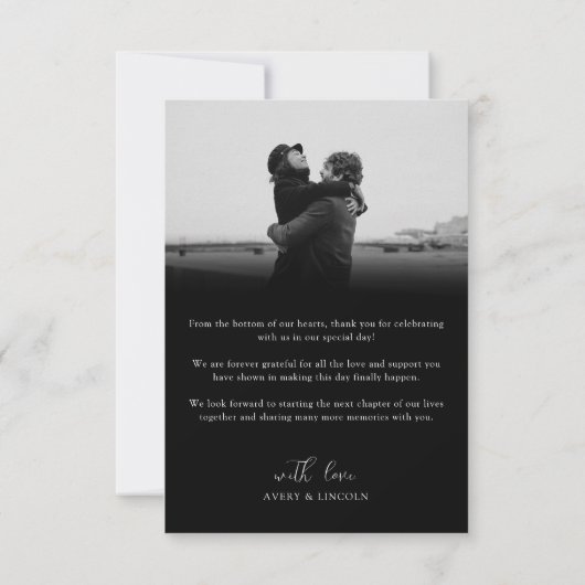 Modern Romantic Black & White Photo Script Wedding Bedankkaart (Achterkant)