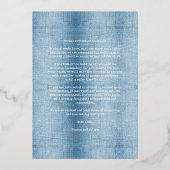 Modern Romantic Blue Jean Engaged Couple Photo Folie Uitnodiging (Achterkant)