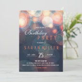 Modern Romantic Bokeh Lights Birthday Dinner Party Kaart (Staand voorkant)