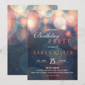 Modern Romantic Bokeh Lights Birthday Dinner Party Kaart (Voorkant / Achterkant)
